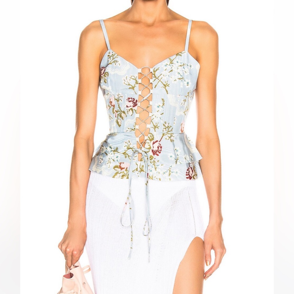 NEW NWT brock collection oxigen tied peplum top floral corset lace tank top